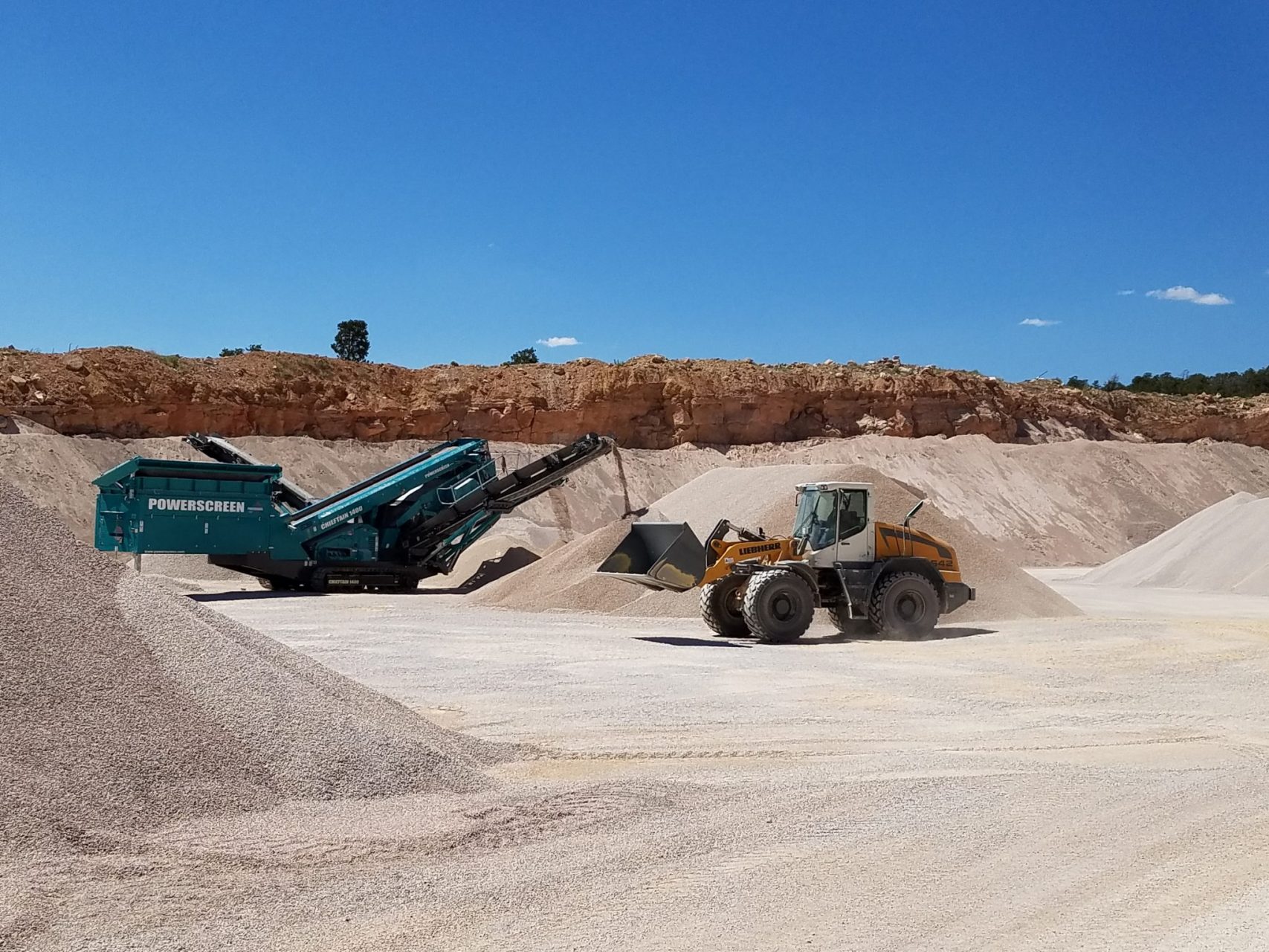 A limestone quarry with machines