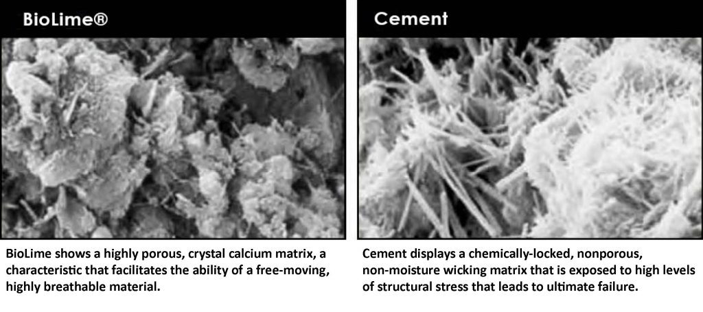 BioLime vs. cement under microscopy