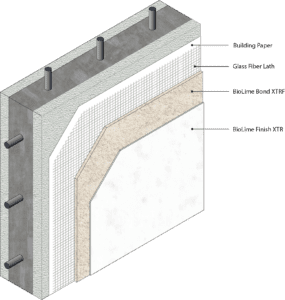 3D isometric image of BioLime plaster for an ICF wall system