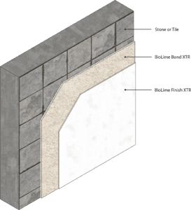 3D isometric image of BioLime plaster for a stone and tile surface